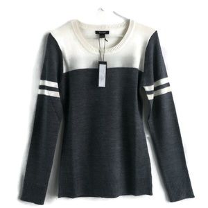 NWT ISY &KI Long Sleeve Cream and Gray Color Block  Wool Blend Sweater
